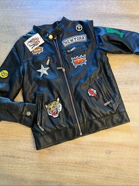 Lola and the boys vegan leather patch moto jacket size 8 NWT